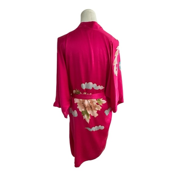 100% Silk Robe & Slip Dress Pink Bird Floral Luxury Shusimai Japan Silky S M Set - Picture 4 of 10